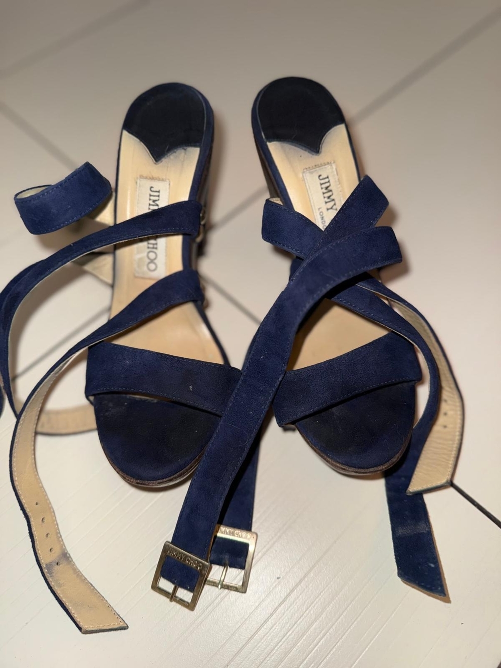 Jimmy Choo Navy Suede Strappy Sandals
